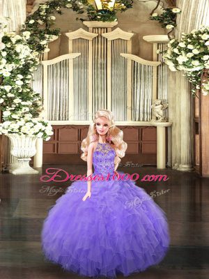 Amazing Halter Top Sleeveless Lace Up Quince Ball Gowns Lavender Tulle