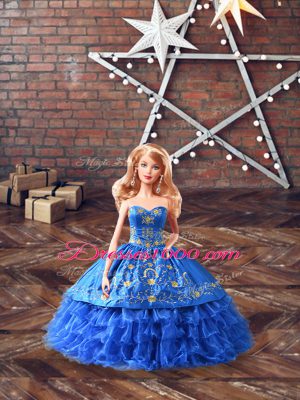 Blue Quince Ball Gowns Sweet 16 and Quinceanera with Embroidery Sweetheart Sleeveless Lace Up