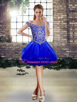 Designer Floor Length Royal Blue Quinceanera Dresses Tulle Sleeveless Beading and Ruffles