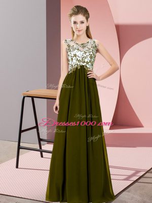 Customized Chiffon Scoop Sleeveless Zipper Beading and Appliques Bridesmaids Dress in Olive Green