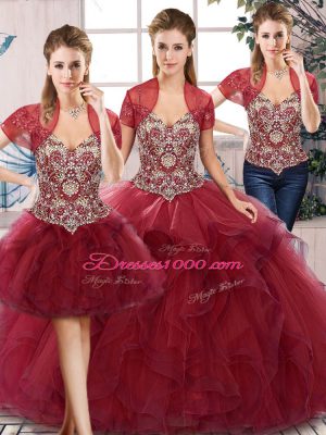 Top Selling Off The Shoulder Sleeveless Tulle Vestidos de Quinceanera Beading and Ruffles Lace Up