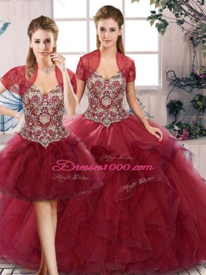 Top Selling Off The Shoulder Sleeveless Tulle Vestidos de Quinceanera Beading and Ruffles Lace Up