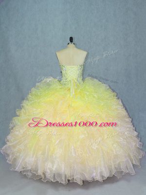 Amazing Multi-color Organza Lace Up Sweetheart Sleeveless Floor Length Quinceanera Gowns Beading and Ruffles