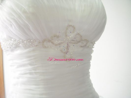 Sophisticated White Tulle Lace Up Wedding Dresses Sleeveless Brush Train Beading and Ruffled Layers