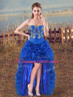 Embroidery and Ruffles Quinceanera Gown Royal Blue Lace Up Sleeveless Floor Length