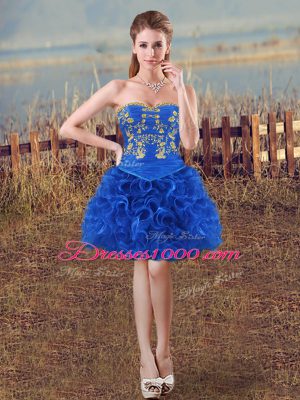 Embroidery and Ruffles Quinceanera Gown Royal Blue Lace Up Sleeveless Floor Length