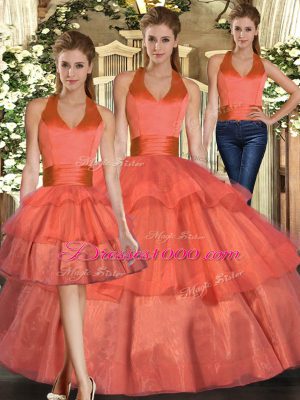 Fantastic Floor Length Ball Gowns Sleeveless Orange 15th Birthday Dress Lace Up