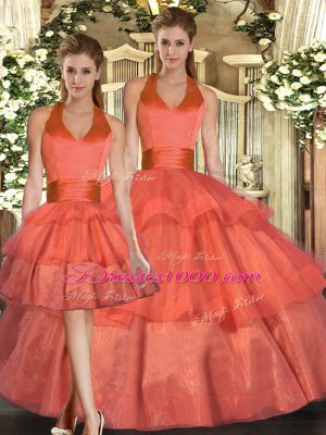 Fantastic Floor Length Ball Gowns Sleeveless Orange 15th Birthday Dress Lace Up