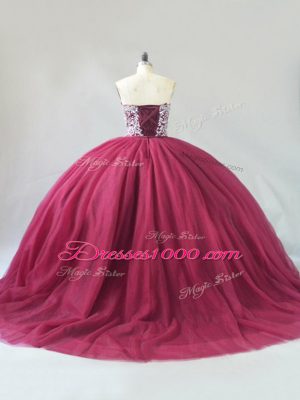 Sweetheart Sleeveless Tulle Quinceanera Gowns Beading Brush Train Lace Up