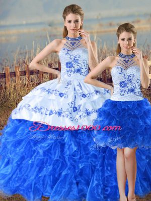 Smart Sleeveless Lace Up Floor Length Embroidery and Ruffles Quince Ball Gowns