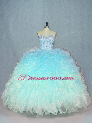 Super Multi-color Lace Up Sweetheart Beading and Ruffles Quinceanera Gown Organza Sleeveless