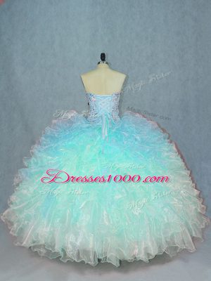 Super Multi-color Lace Up Sweetheart Beading and Ruffles Quinceanera Gown Organza Sleeveless