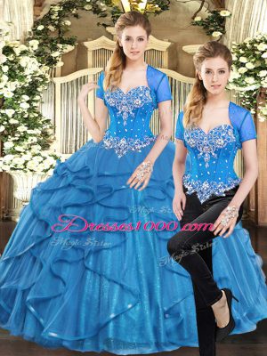 Sumptuous Floor Length Blue Ball Gown Prom Dress Sweetheart Sleeveless Lace Up