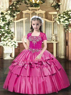Eye-catching Sleeveless Lace Up Floor Length Beading Pageant Gowns For Girls