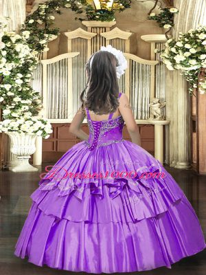 Eye-catching Sleeveless Lace Up Floor Length Beading Pageant Gowns For Girls