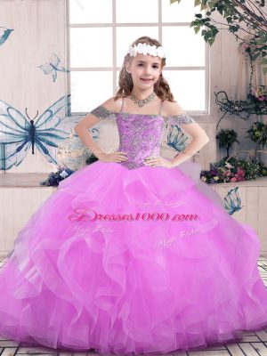 Fashion Floor Length Ball Gowns Sleeveless Lilac Little Girls Pageant Dress Wholesale Lace Up
