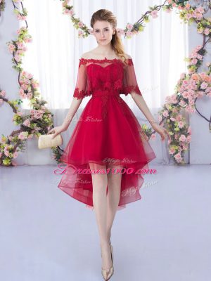 Captivating Tulle Sleeveless High Low Damas Dress and Lace