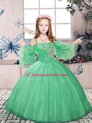 Green Straps Lace Up Beading Pageant Gowns For Girls Sleeveless