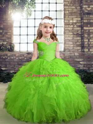 Lace Up Straps Beading and Ruffles Little Girls Pageant Dress Tulle Sleeveless