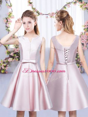 Dramatic Sleeveless High Low Ruching Lace Up Quinceanera Court Dresses with Baby Pink