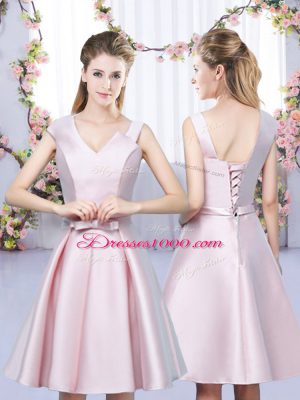 Dramatic Sleeveless High Low Ruching Lace Up Quinceanera Court Dresses with Baby Pink