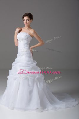 Cheap Organza Sleeveless Wedding Gowns Brush Train and Beading and Pick Ups