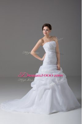 Cheap Organza Sleeveless Wedding Gowns Brush Train and Beading and Pick Ups