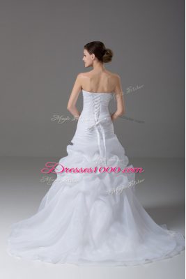 Cheap Organza Sleeveless Wedding Gowns Brush Train and Beading and Pick Ups