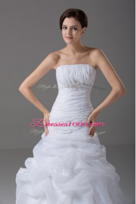 Cheap Organza Sleeveless Wedding Gowns Brush Train and Beading and Pick Ups