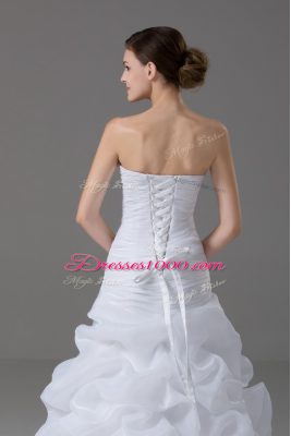 Cheap Organza Sleeveless Wedding Gowns Brush Train and Beading and Pick Ups