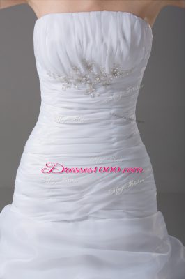 Cheap Organza Sleeveless Wedding Gowns Brush Train and Beading and Pick Ups