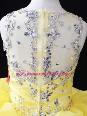 Yellow Zipper Little Girl Pageant Gowns Beading and Ruffles and Pick Ups Sleeveless Floor Length