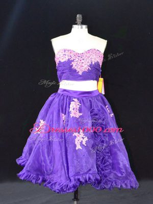 Organza Sleeveless Mini Length Homecoming Dresses and Appliques and Ruffles