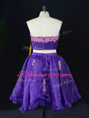 Organza Sleeveless Mini Length Homecoming Dresses and Appliques and Ruffles