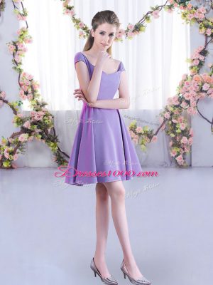 Lavender A-line Straps Cap Sleeves Chiffon Mini Length Zipper Ruching Bridesmaid Dresses