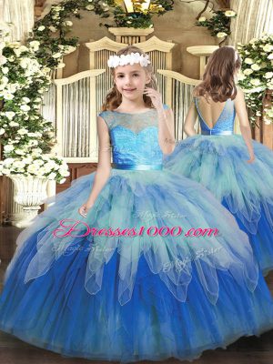 Lace and Ruffles Little Girl Pageant Dress Multi-color Backless Sleeveless Floor Length