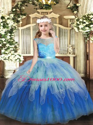 Lace and Ruffles Little Girl Pageant Dress Multi-color Backless Sleeveless Floor Length