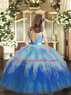 Lace and Ruffles Little Girl Pageant Dress Multi-color Backless Sleeveless Floor Length