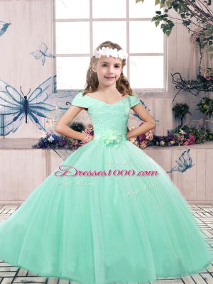 Beautiful Apple Green Lace Up Child Pageant Dress Lace and Belt Sleeveless Floor Length