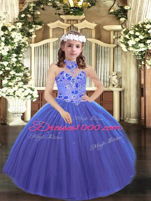 Stylish Blue Sleeveless Appliques Floor Length Pageant Dress Wholesale