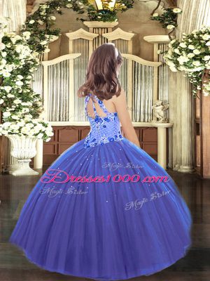 Stylish Blue Sleeveless Appliques Floor Length Pageant Dress Wholesale