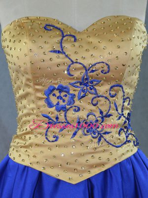 Fine Gold Ball Gowns Embroidery and Ruffles Quince Ball Gowns Lace Up Organza Sleeveless