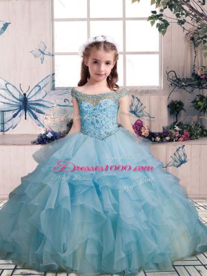 Light Blue Sleeveless Organza Lace Up Juniors Party Dress for Party and Military Ball and Wedding Party