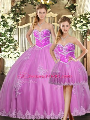 Sumptuous Lilac Sleeveless Beading and Appliques Floor Length Quince Ball Gowns