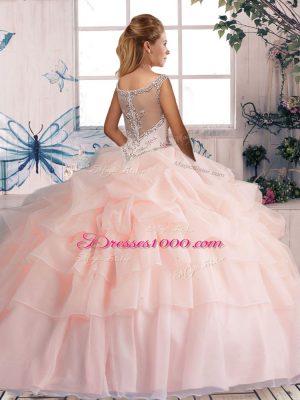 Admirable Fuchsia Zipper Quinceanera Dresses Beading and Pick Ups Sleeveless Brush Train