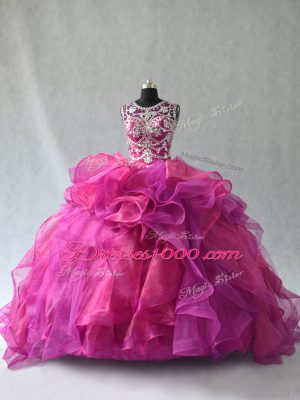 Superior Multi-color Organza Lace Up Scoop Sleeveless Floor Length 15 Quinceanera Dress Beading and Ruffles