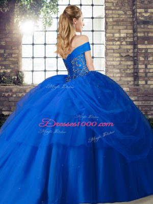 Hot Sale Red Sleeveless Tulle Brush Train Lace Up 15 Quinceanera Dress for Military Ball and Sweet 16 and Quinceanera