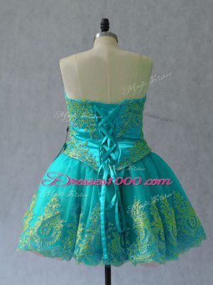 Mini Length Turquoise Homecoming Party Dress Sweetheart Sleeveless Lace Up