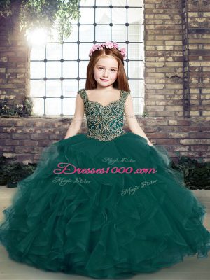 Nice Sleeveless Beading and Ruffles Lace Up Little Girl Pageant Dress