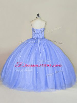 Lavender Tulle Lace Up Strapless Sleeveless Floor Length Sweet 16 Dress Beading and Sequins